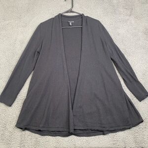 Eileen Fisher Cardigan 100% Merino Wool Italian Yarn Size M Open Front Black